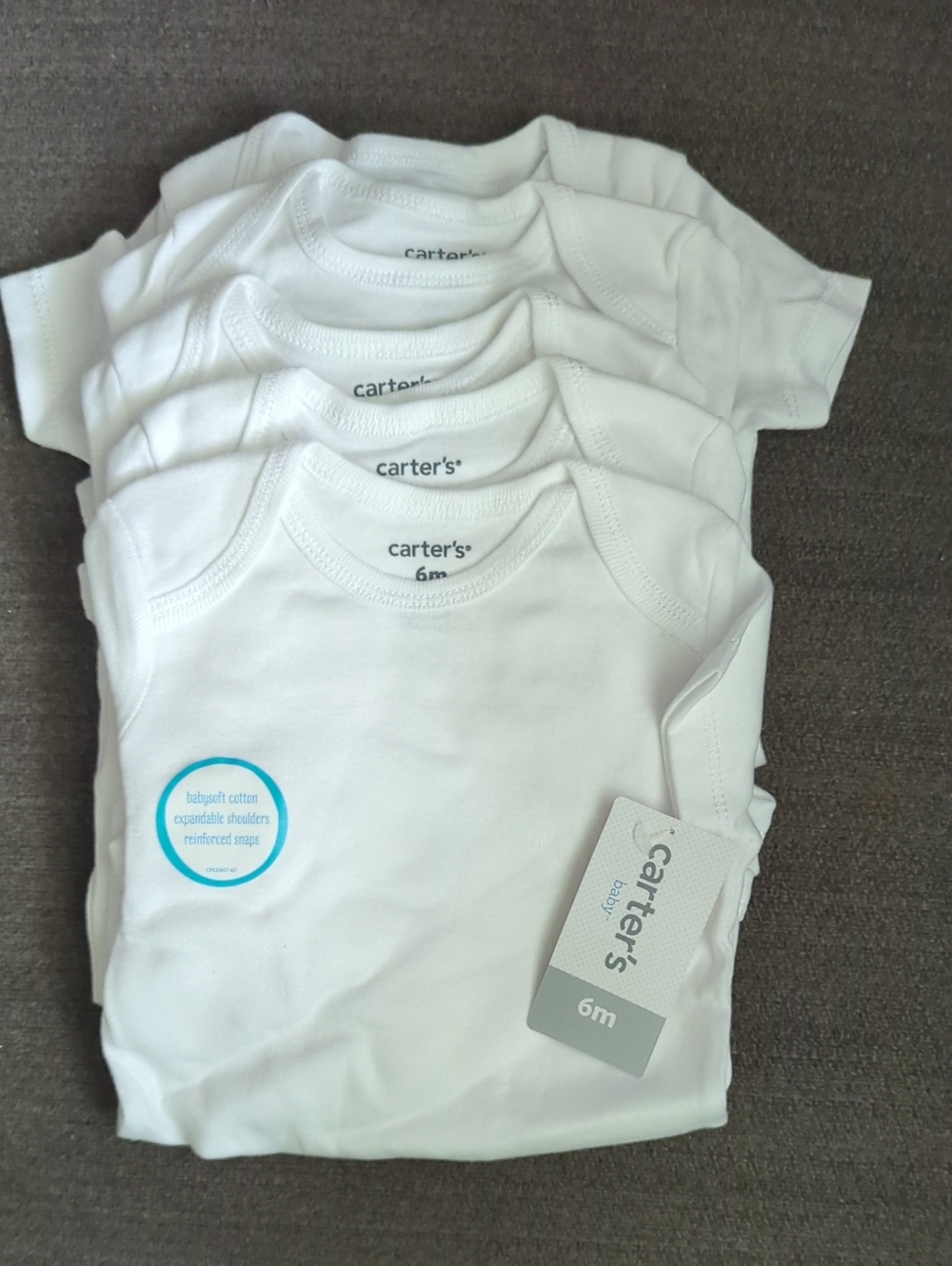 Carter's White Short-Sleeve Baby Bodysuit Pack 6M‎